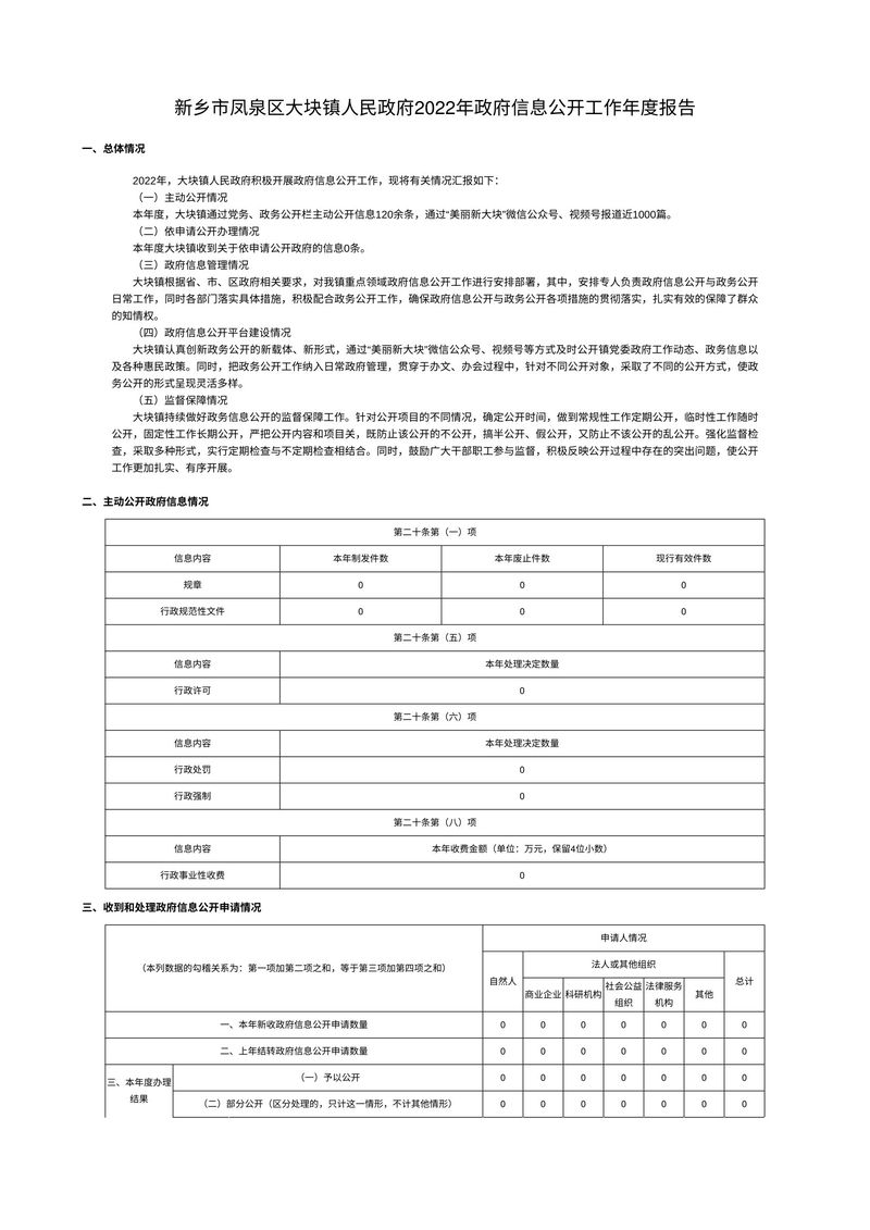 新乡市凤泉区大块镇人民政府2022年政府信息公开工作年度报告-1